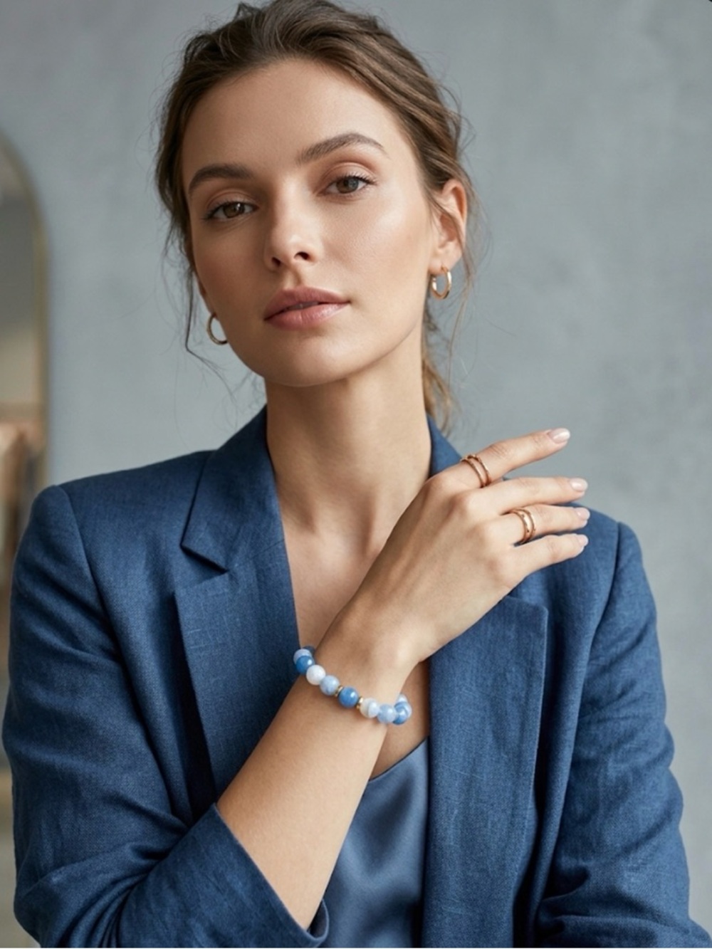 Blue Lace agate Beaded Stretch Bracelet - Women's Jewelry